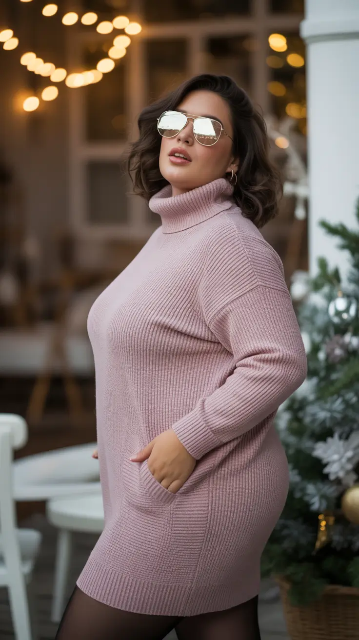 Winter Curvy Outfit Ideas 2025-2026 Soft Glam in Blush Knitwear