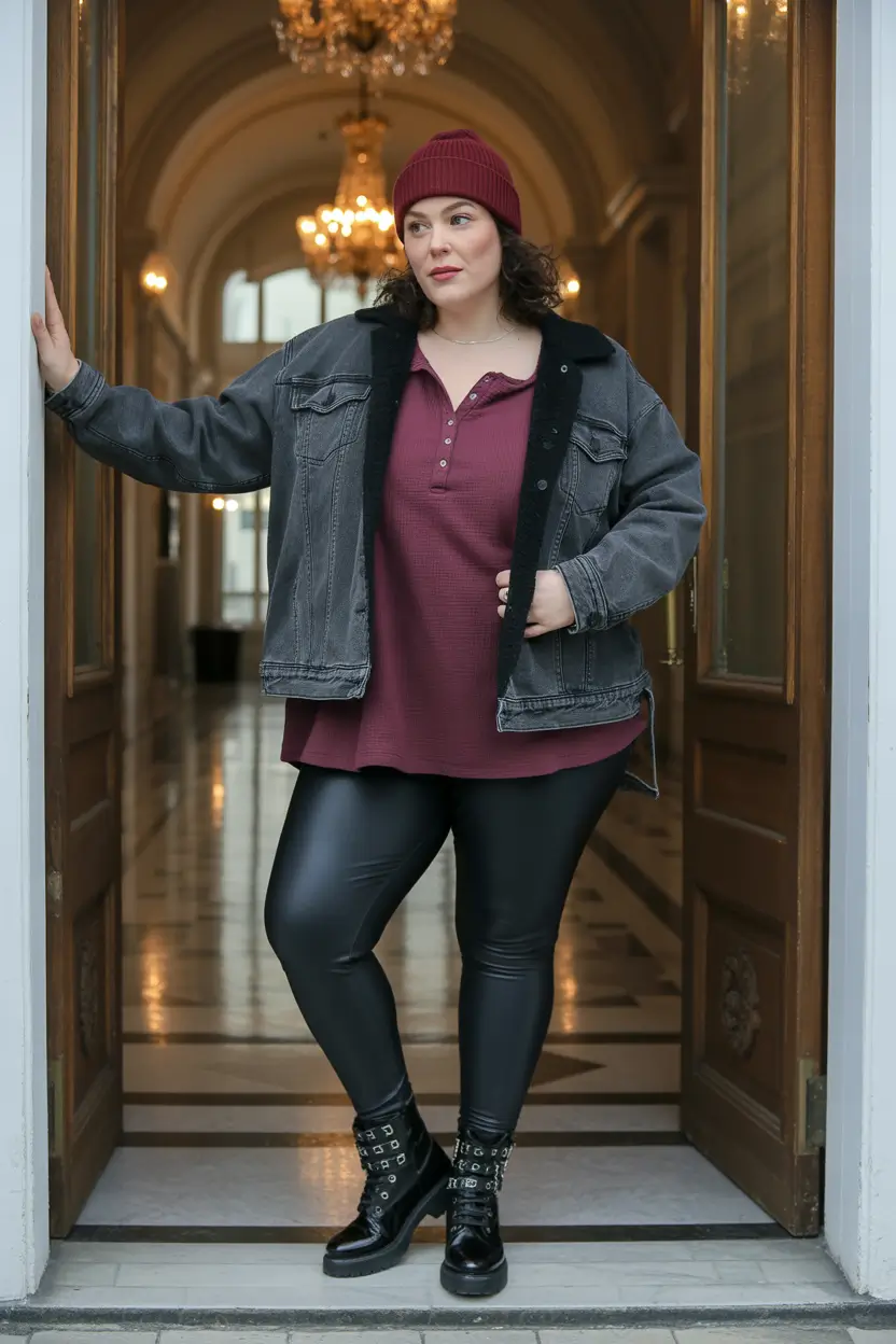 Winter Curvy Outfit Ideas 2025-2026 Laidback Cool in Denim and Leather