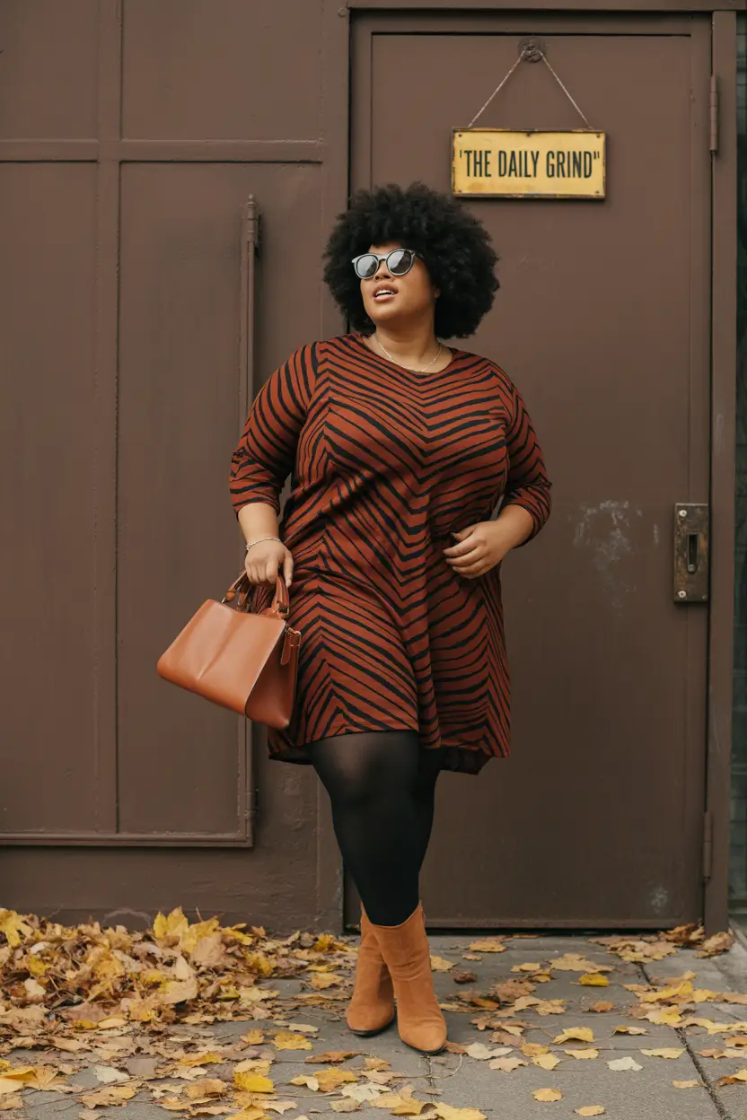 Winter Curvy Outfit Ideas 2025-2026 Retro Stripes and Autumn Energy