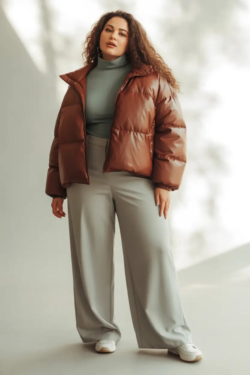Winter Curvy Outfit Ideas 2025-2026 Soft Contrast With a Puffer