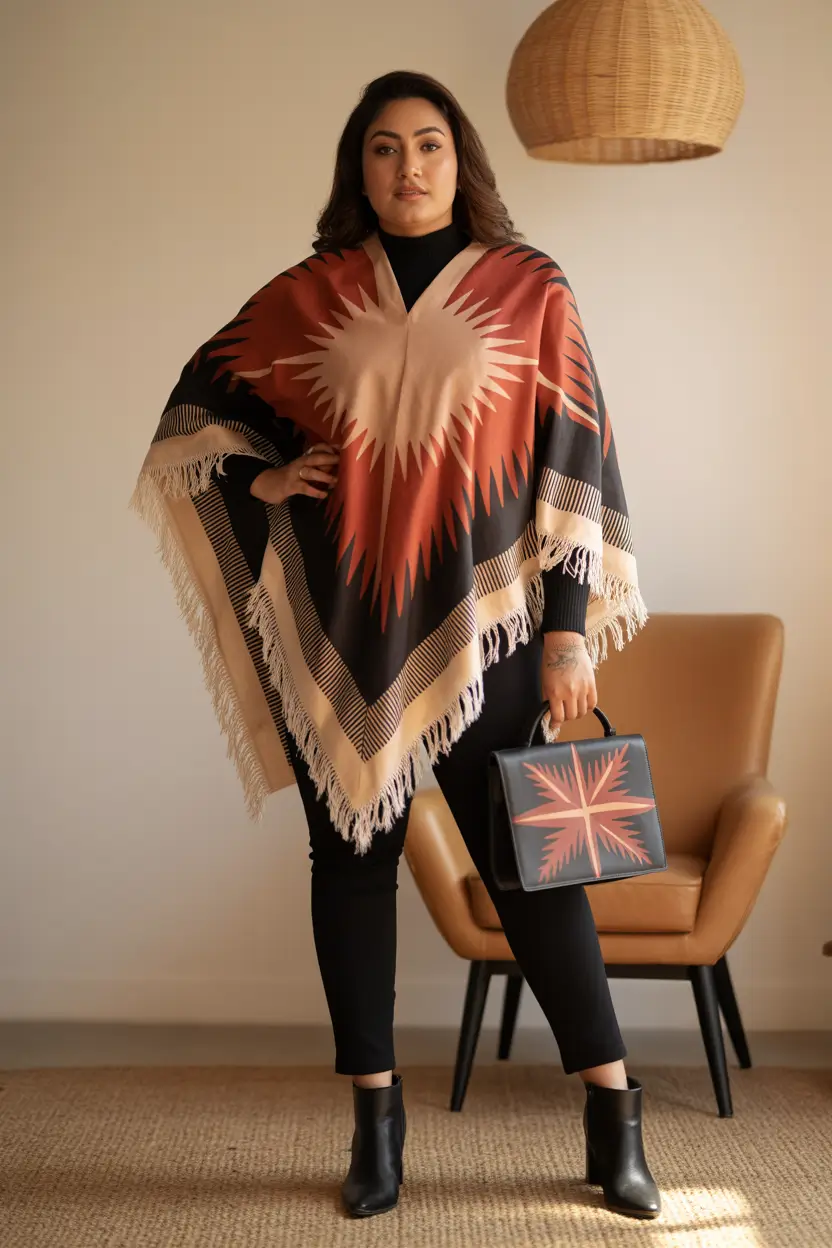 Winter Curvy Outfit Ideas 2025-2026 Statement Poncho Energy
