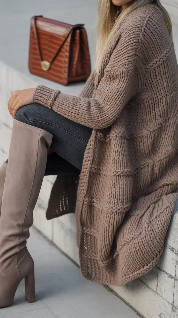 Winter Fashion Outfits Ideas 2025 – 2026 Taupe Knit & Boots
