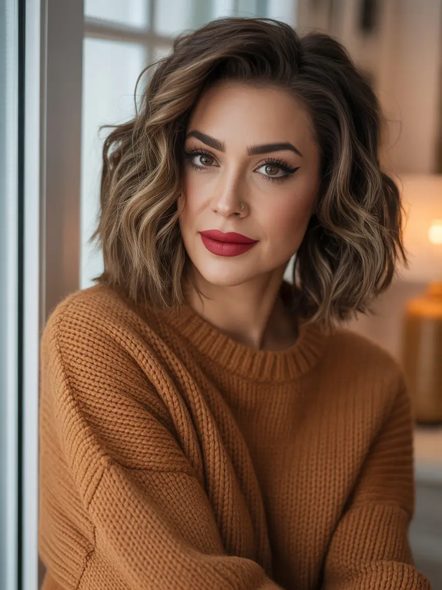 Winter Hair Colors 2025–2026 Textured Brunette Balayage Bob