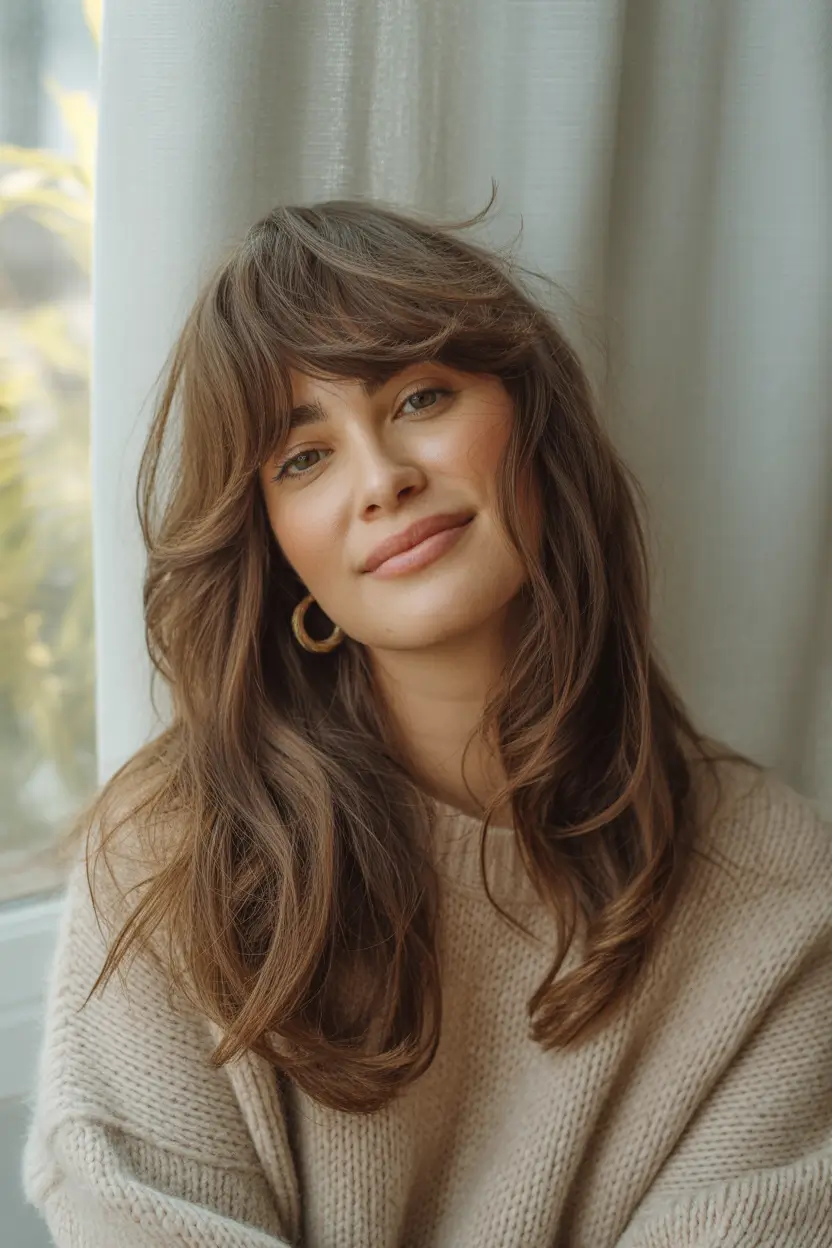 Winter Hair Colors 2025–2026 Brunettes Curtain Bangs