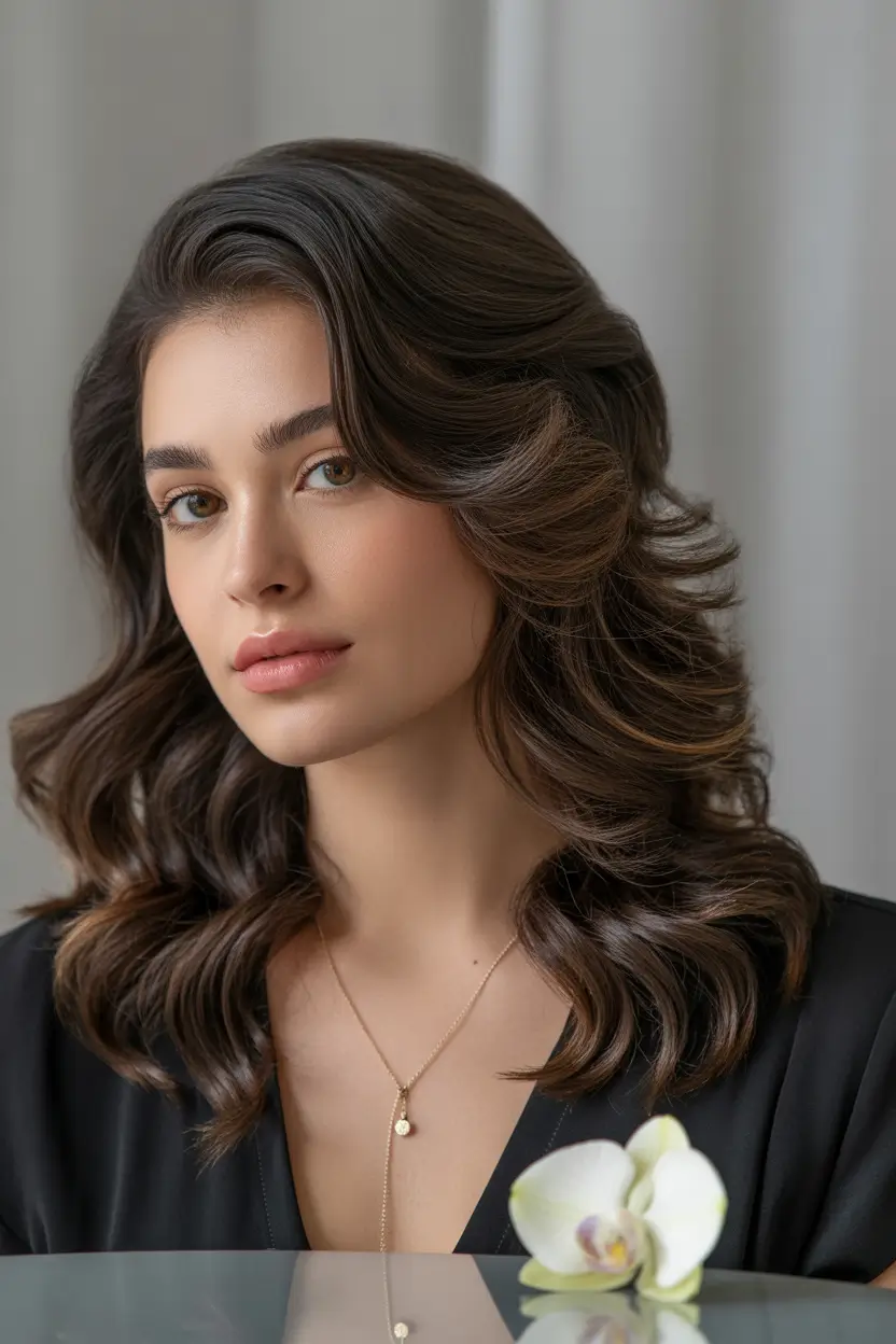 Winter Hair Colors 2025–2026 Rich Brunette Balayage Waves