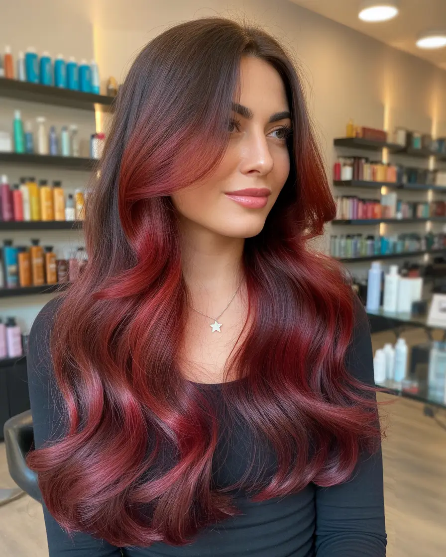 Winter Hair Colors 2025–2026 Dark Brunette Red Velvet Ends