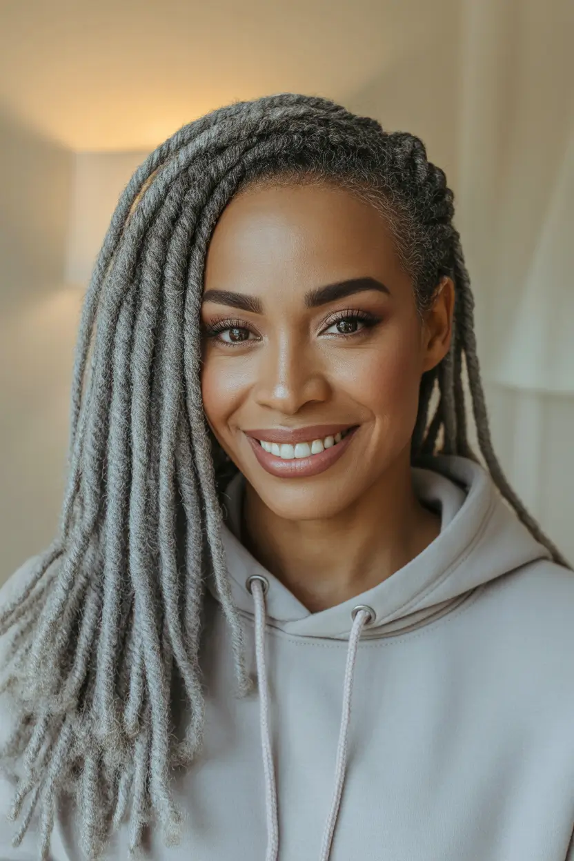 Winter hair colors for black women ideas 2025 2026 Silver Frost Locs