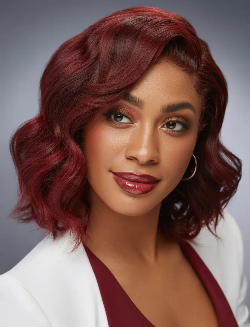 Winter hair colors for black women ideas 2025 2026 Crimson Winter Glow