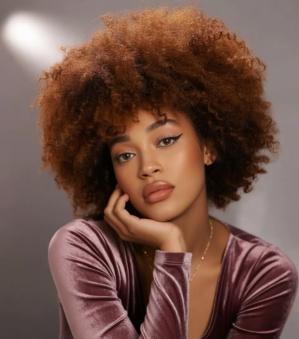 Winter hair colors for black women ideas 2025 2026 Chestnut Curly Afro