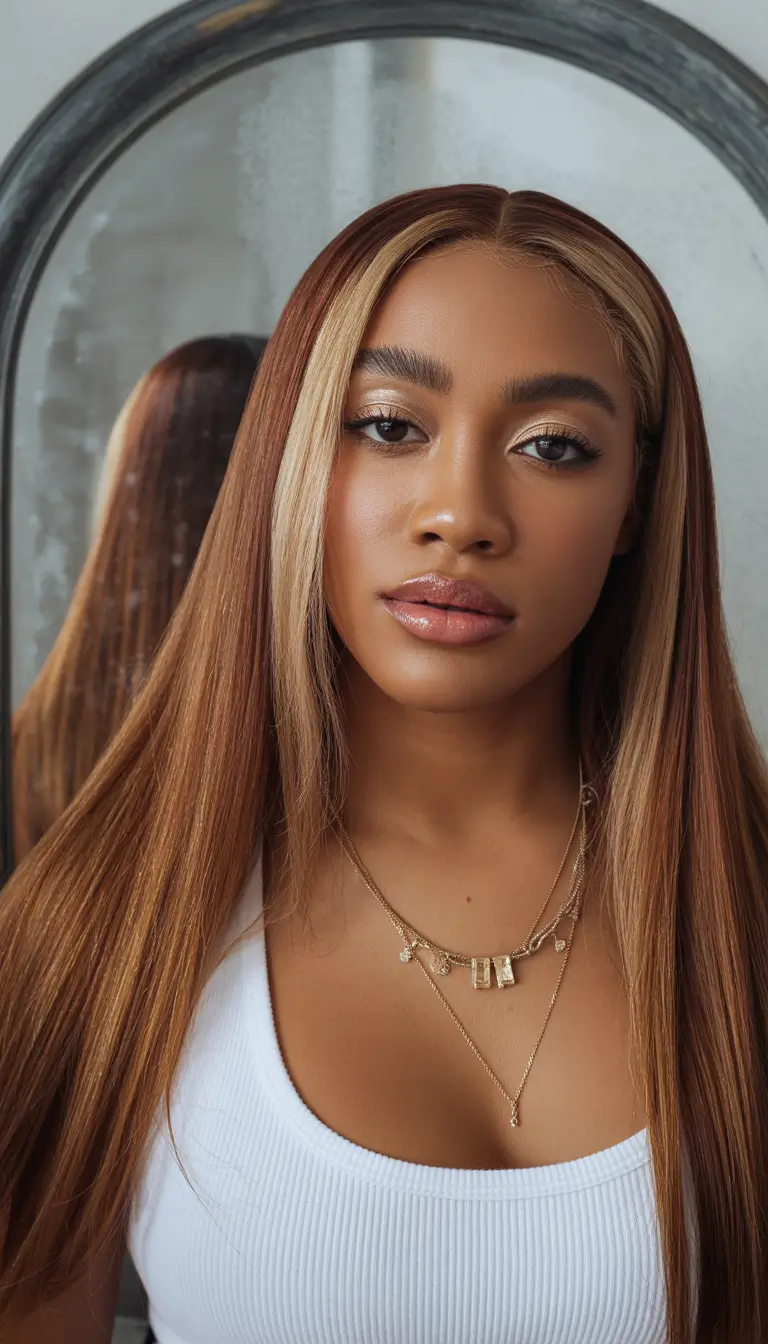 Winter hair colors for black women ideas 2025 2026 Copper Shine Streaks