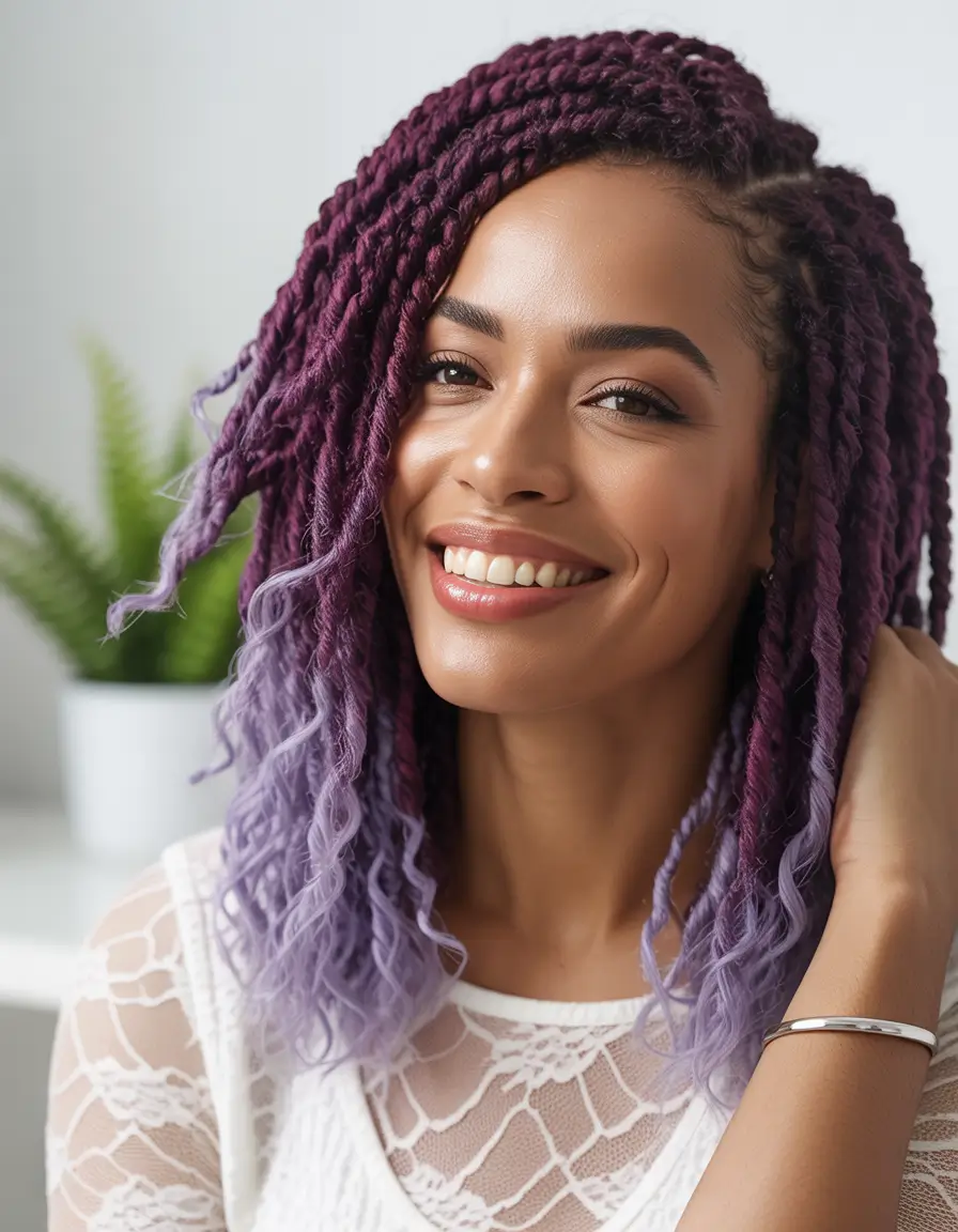 Winter hair colors for black women ideas 2025 2026 Playful Purple Ombre Braids