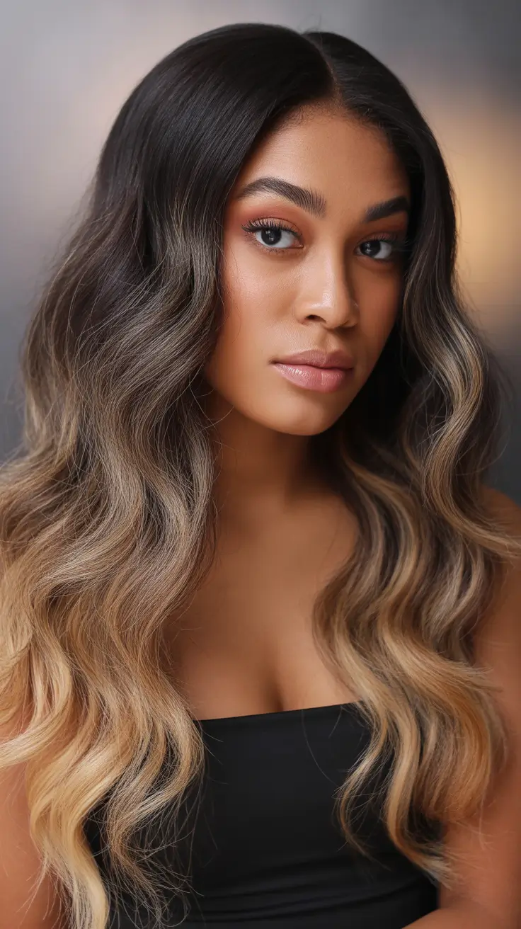 Winter hair colors for black women ideas 2025 2026 Smoky Blonde Ombre