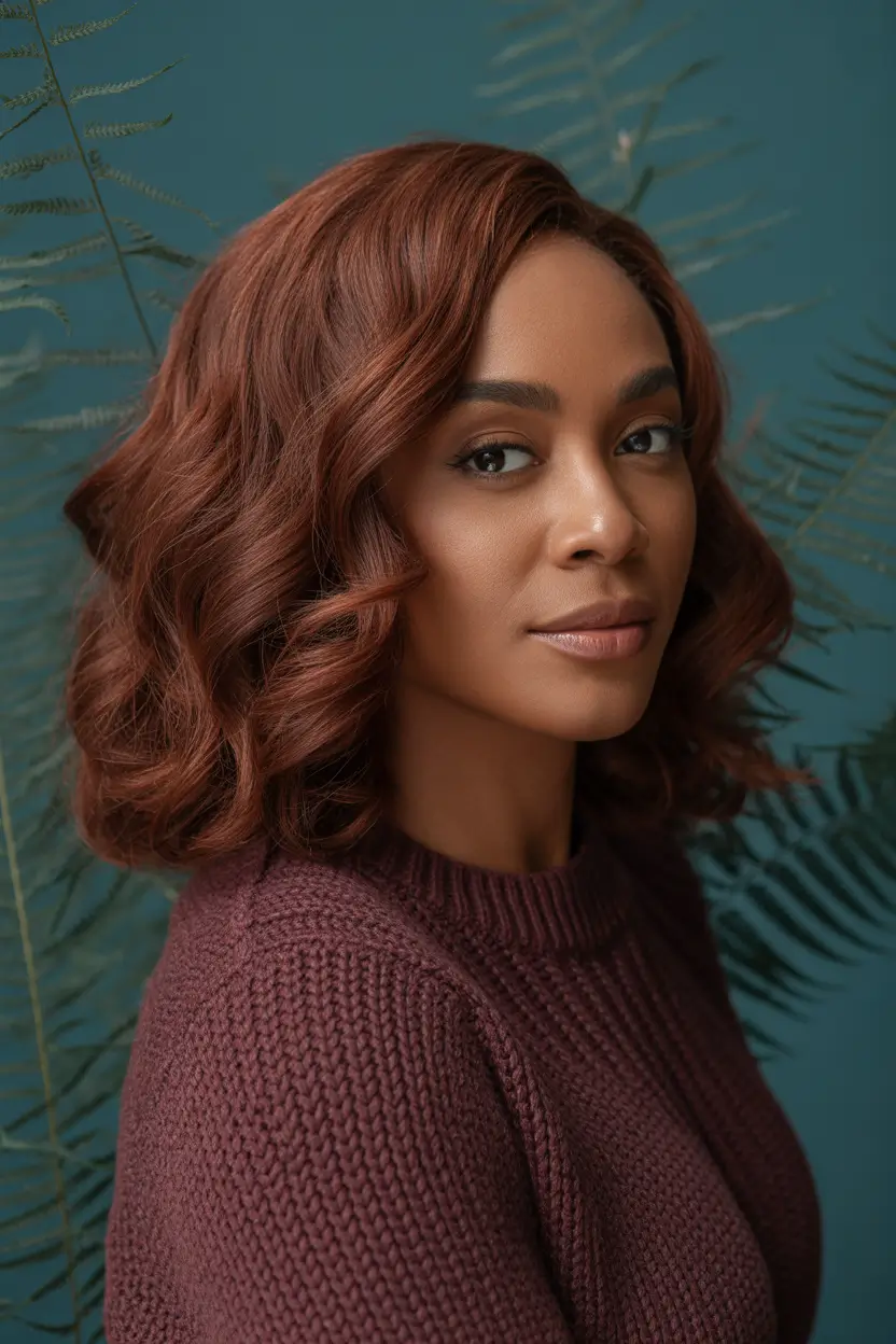 Winter hair colors for black women ideas 2025 2026 Chestnut Waves with Winter Warmth