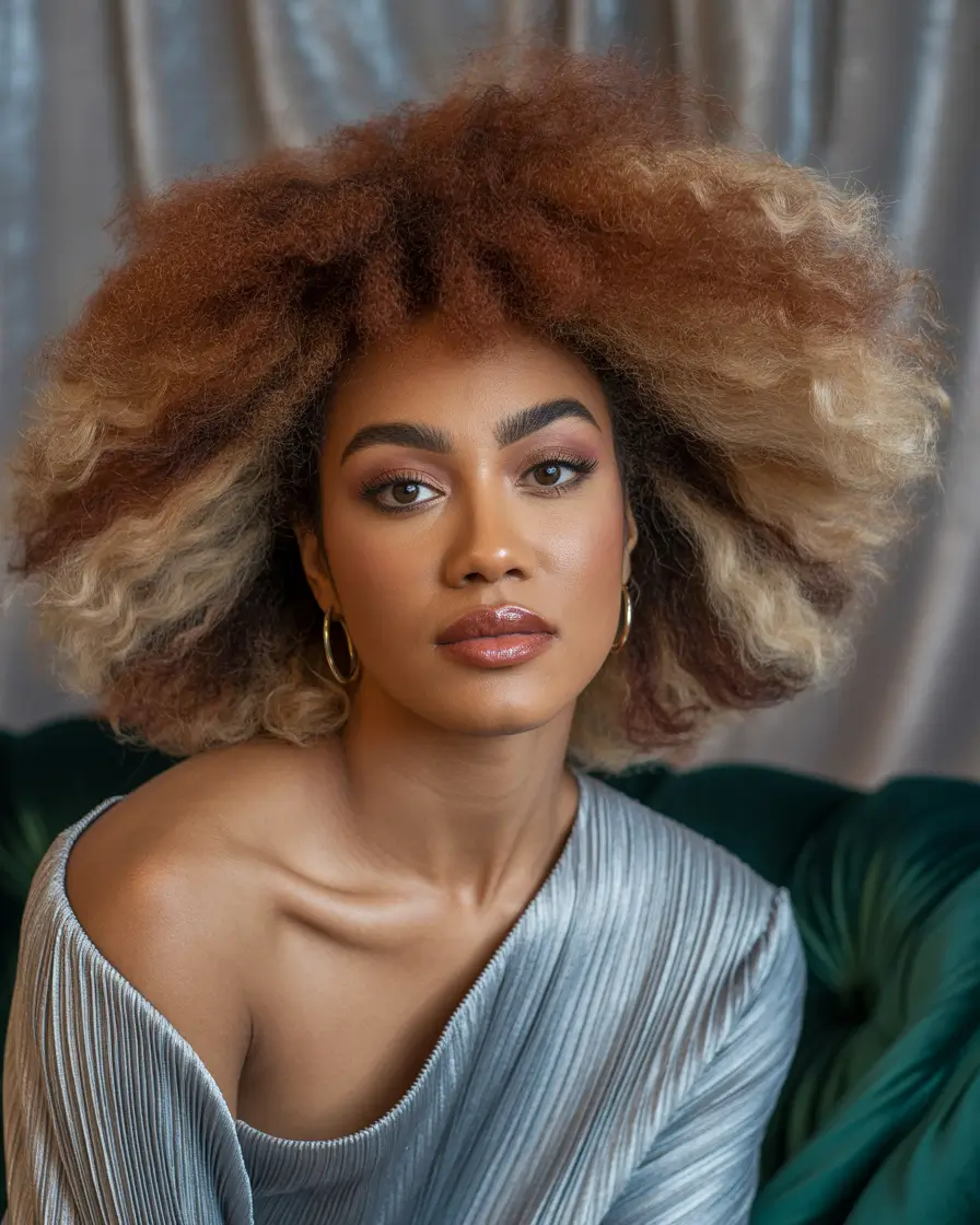 Winter hair colors for black women ideas 2025 2026 Frosted Ginger Afro
