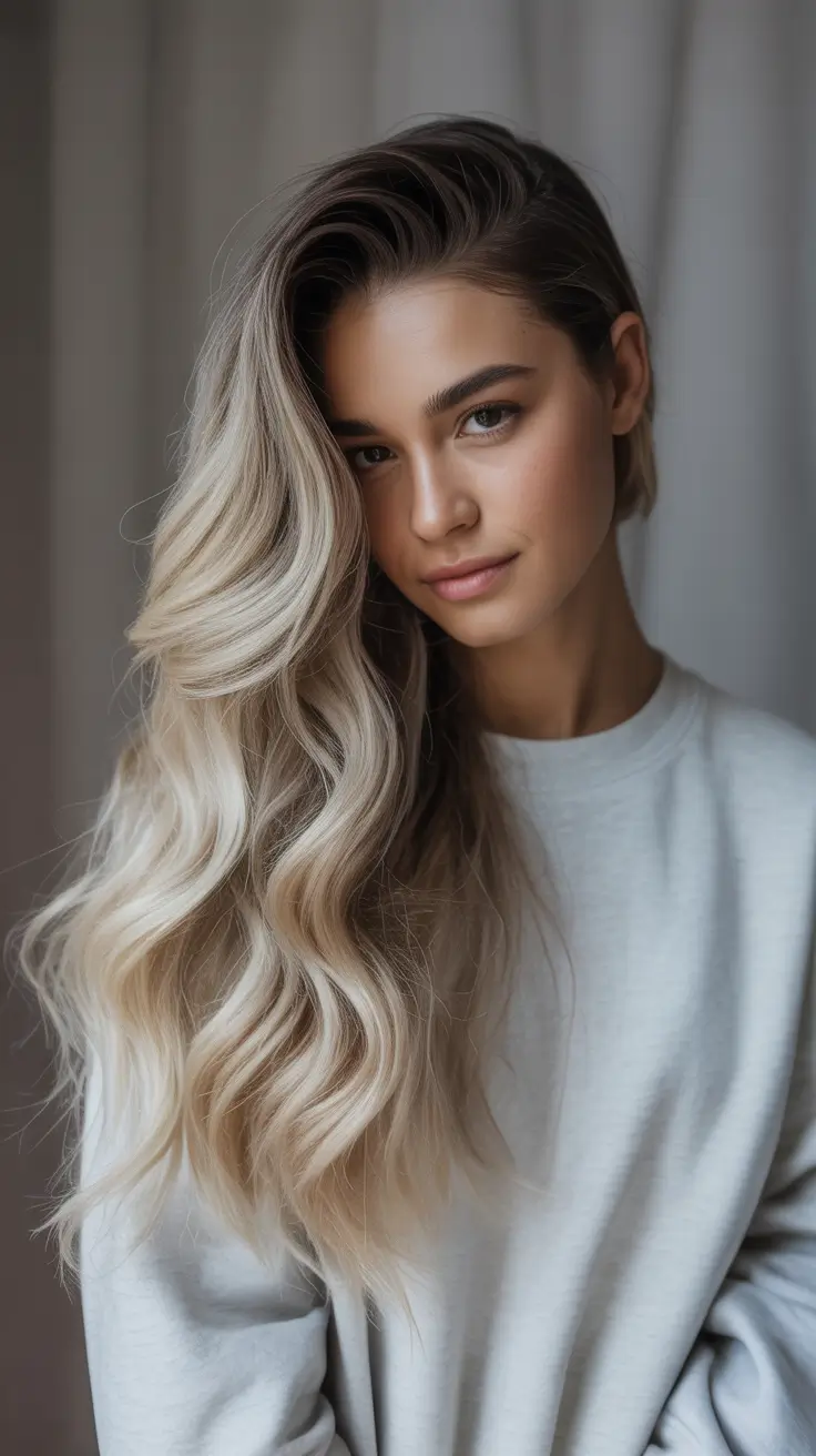 winter hair colors for blondes ideas 2025 2026 Soft Winter Waves with Creamy Blonde Dimension