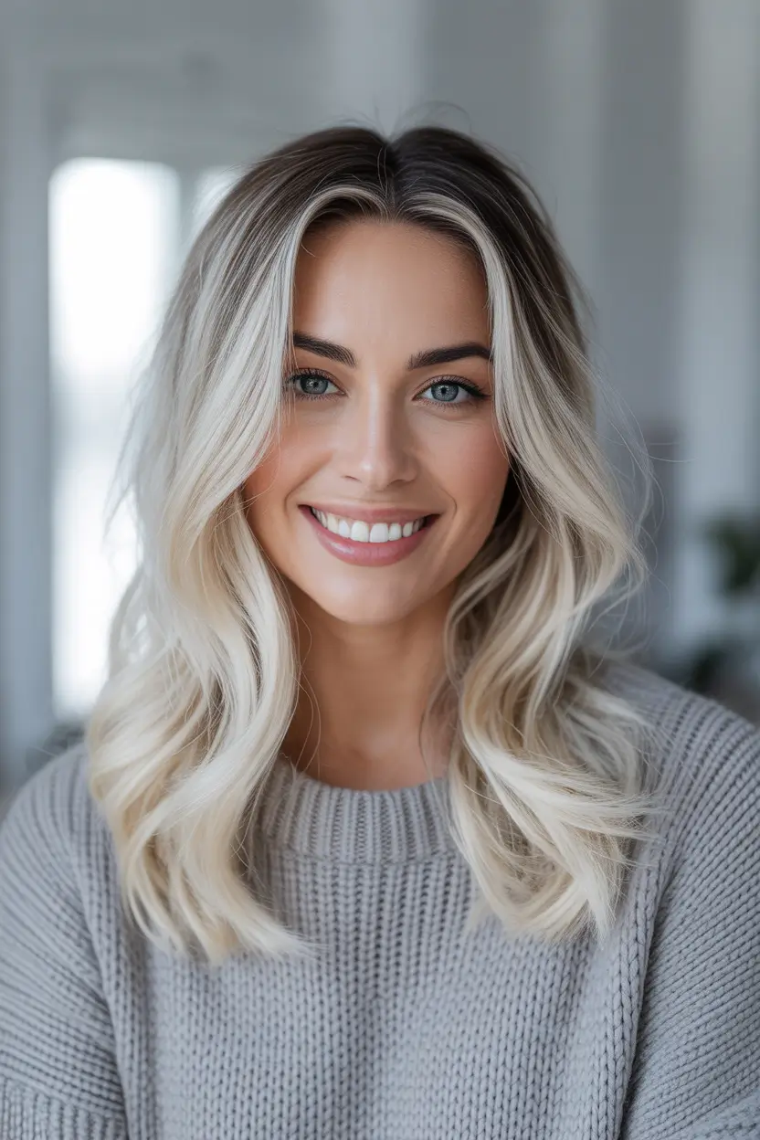 winter hair colors for blondes ideas 2025 2026 Bright Icy Blonde with Soft Waves