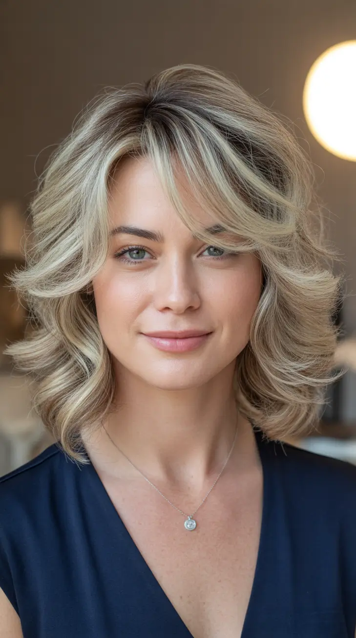 winter hair colors for blondes ideas 2025 2026 Feathered Shoulder-Length Blonde