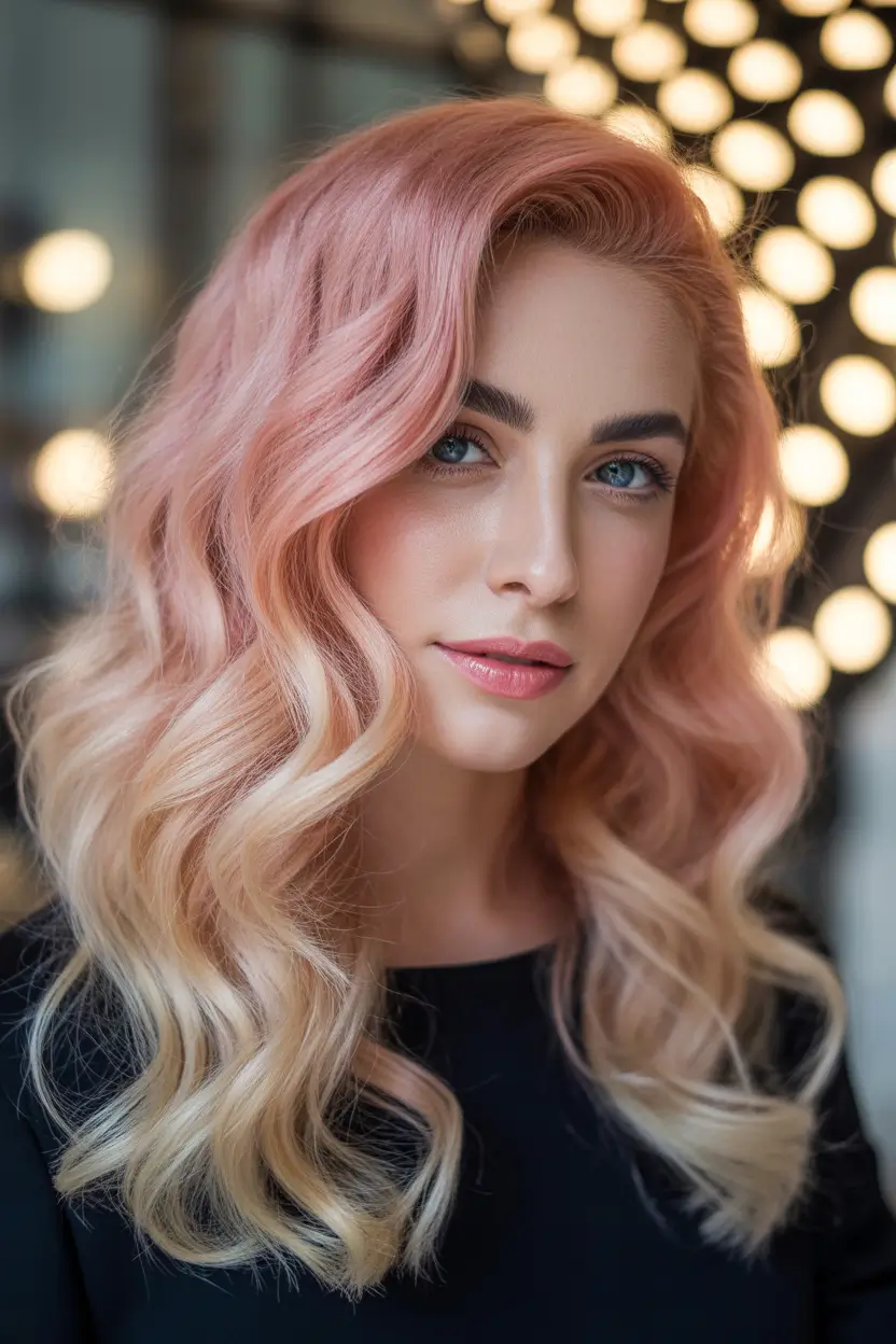 winter hair colors for blondes ideas 2025 2026 Peachy-Pink Blonde Glow