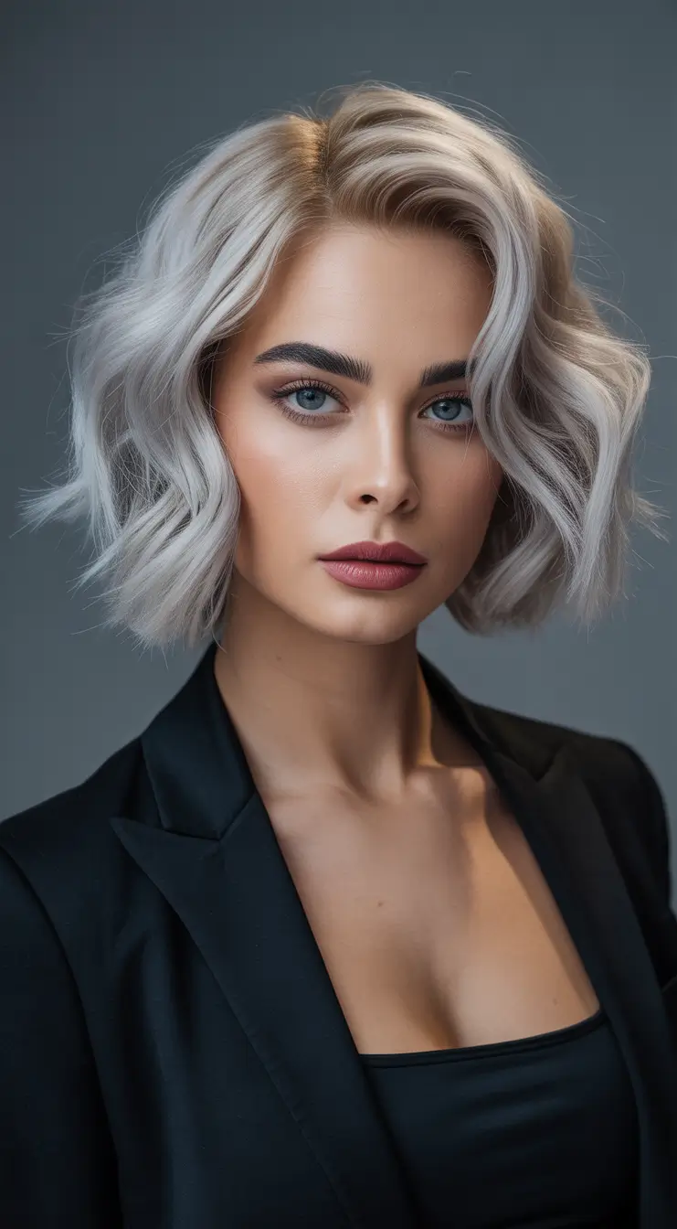 winter hair colors for blondes ideas 2025 2026 Silver-White Hollywood Bob
