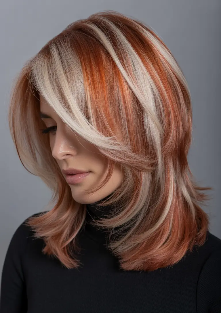 winter hair colors for blondes ideas 2025 2026 Fiery Strawberry Blonde with Light Contrasts