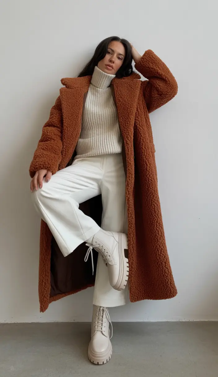 Winter Outfits Over 40 Style Guide 2025 2026 - Teddy Coat and Winter Whites