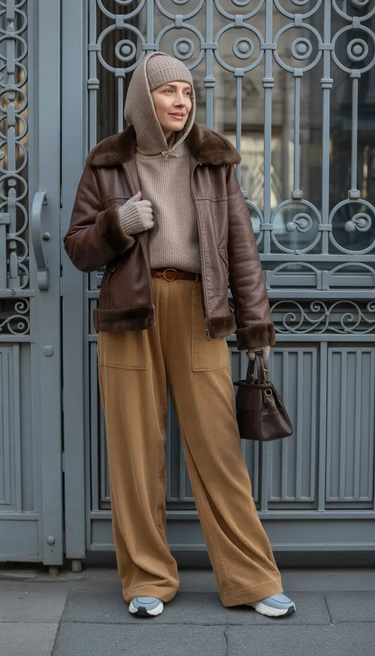 Winter Outfits Over 40 Style Guide 2025 2026 - Relaxed Corduroy and Leather