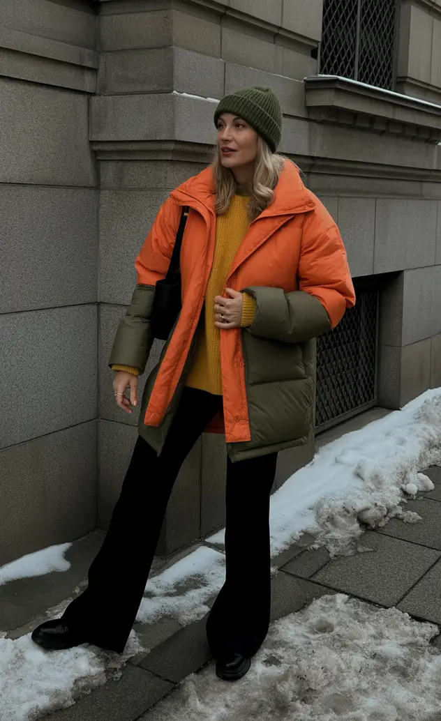 Winter Outfits Over 40 Style Guide 2025 2026 - Color-Blocked Puffer Energy