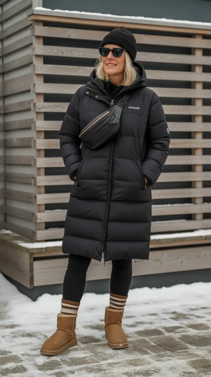 Winter Outfits Over 40 Style Guide 2025 2026 - Everyday Black Puffer with Uggs