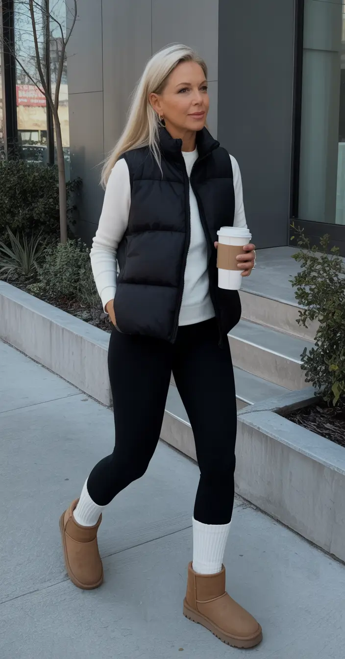 Winter Outfits Over 40 Style Guide 2025 2026 - Vest and Leggings Balance