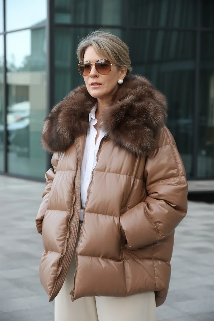 Winter Outfits Over 40 Style Guide 2025 2026 Timeless Puffer with Fur Drama