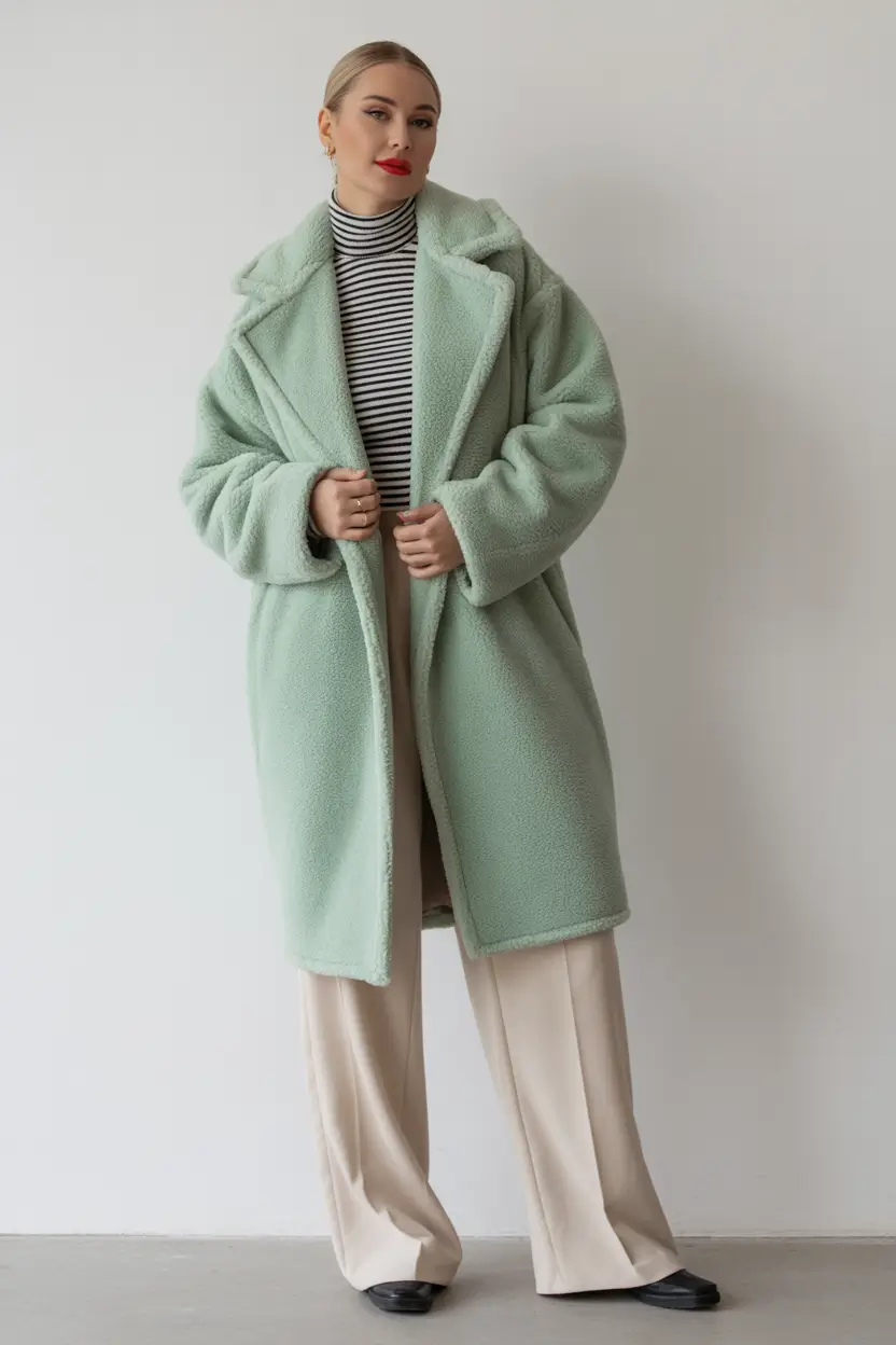 Winter Outfits Over 40 Style Guide 2025 2026 Mint Green Teddy Statement