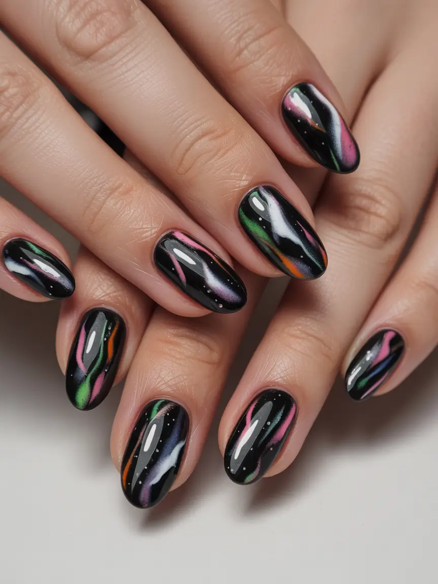 Almond Nail Trends Winter 2025–2026 Aurora Borealis Effect