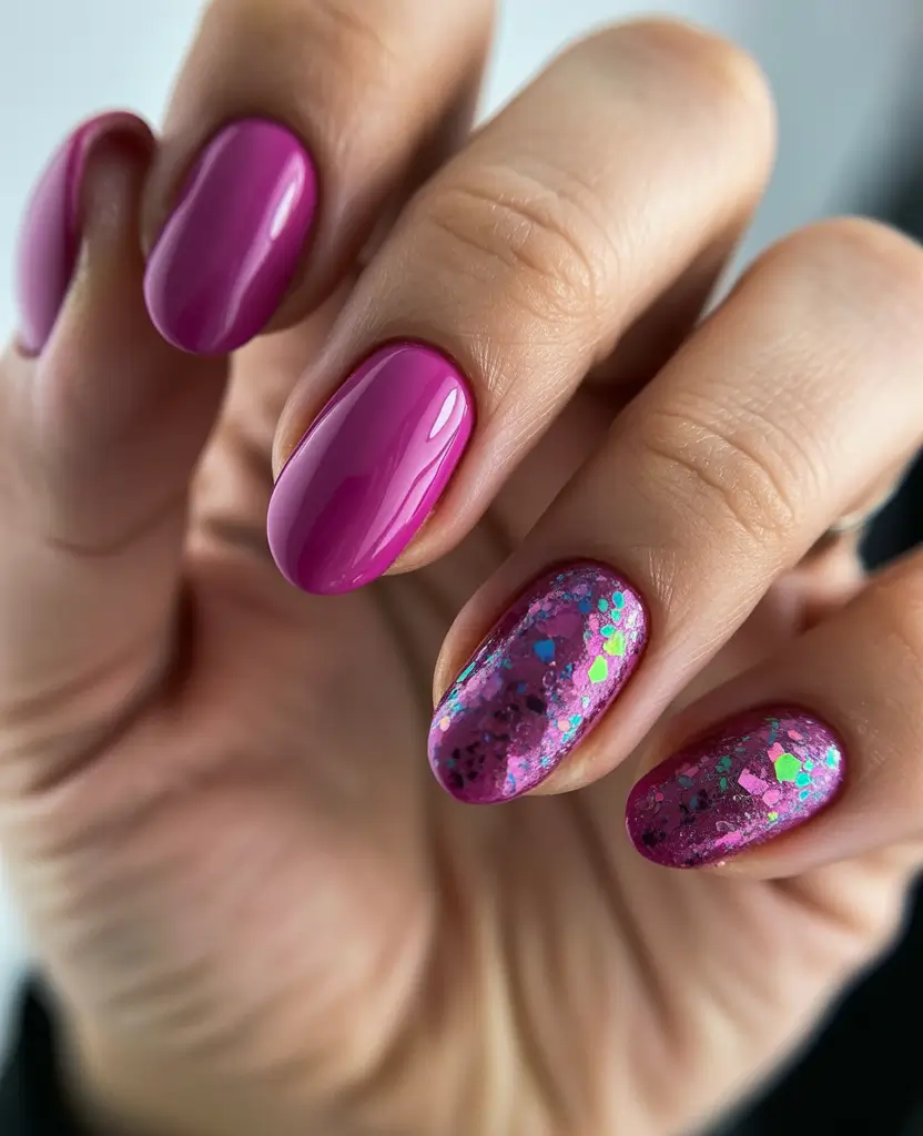 Almond Nail Trends Winter 2025–2026 Raspberry Sparkle