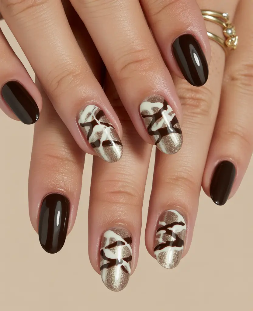 Almond Nail Trends Winter 2025–2026 Mocha Swirl Art