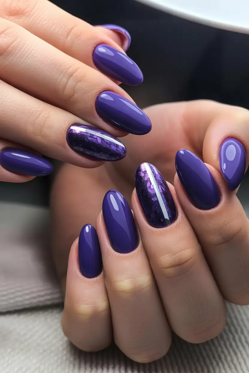 Almond Nail Trends Winter 2025–2026 Ultra Violet Shine
