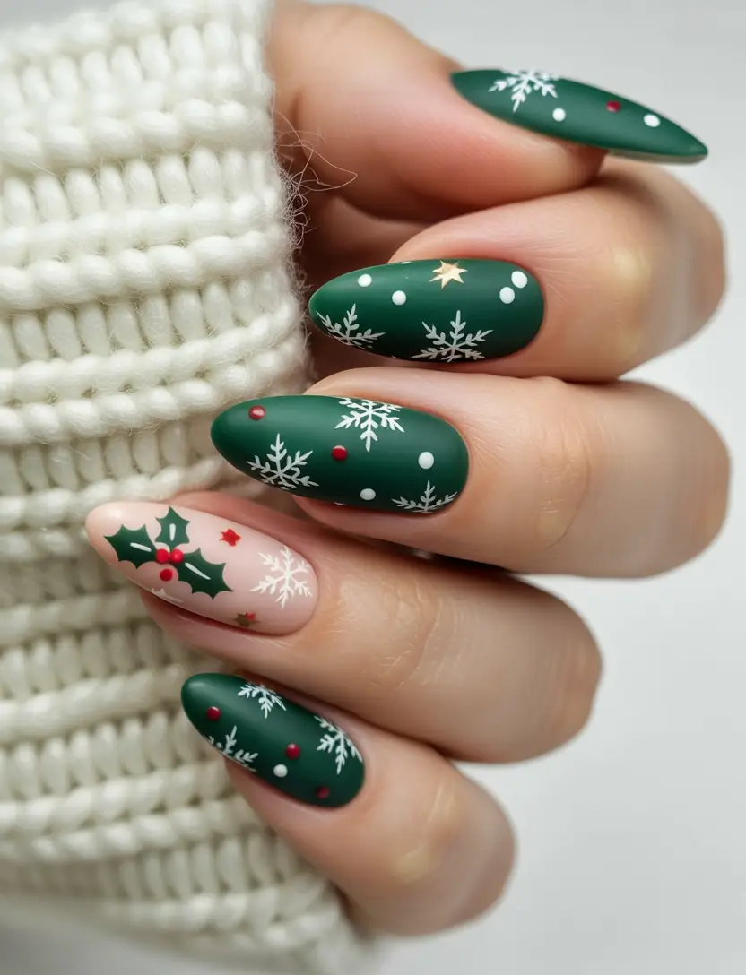 Almond Nail Trends Winter 2025–2026 Evergreen Christmas Matte