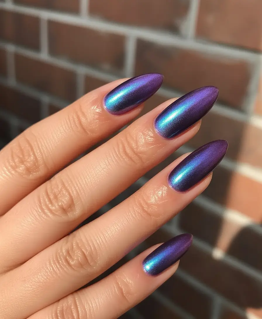 Almond Nail Trends Winter 2025–2026 Electric Violet Shift