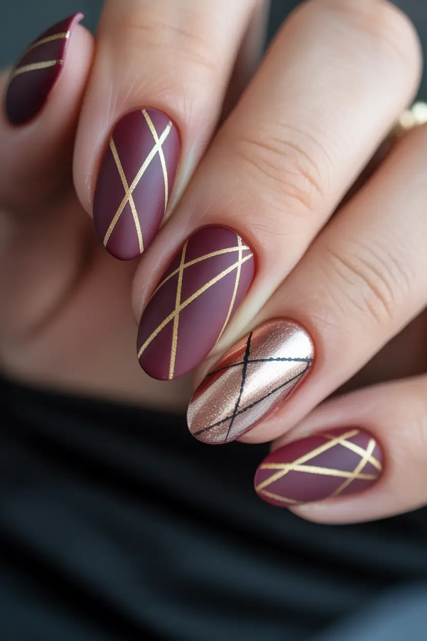 Almond Nail Trends Winter 2025–2026 Matte Plum Geometry