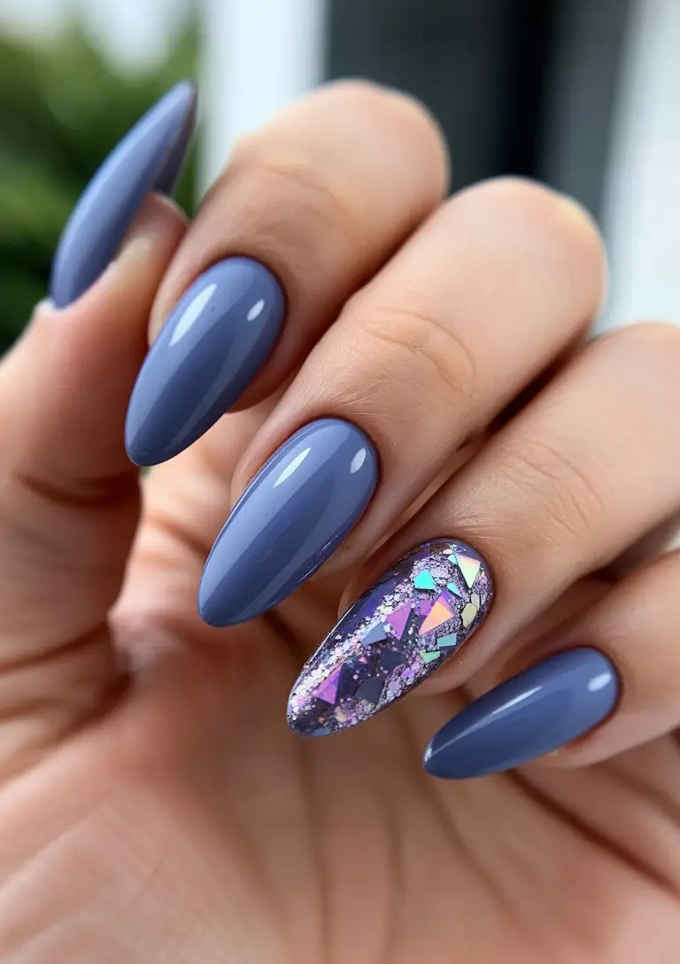 Almond Nail Trends Winter 2025–2026 Frosted Blue Shimmer
