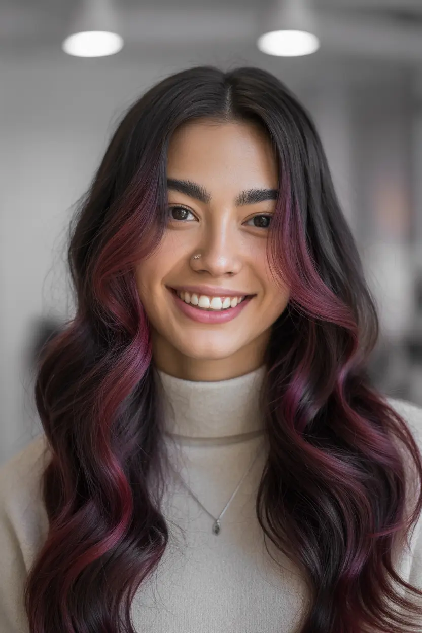 Balayage Hair Color for Winter 2025–2026 Plum Dark Waves