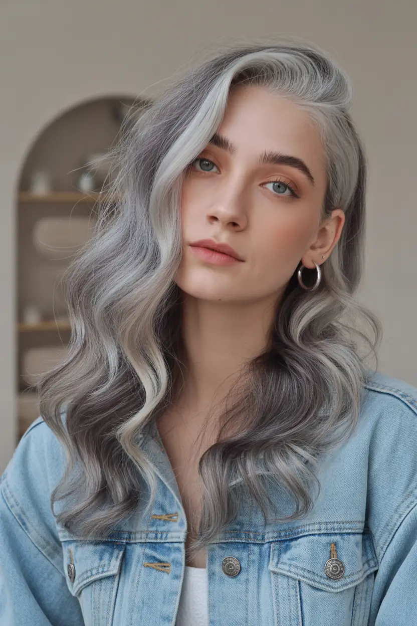 Balayage Hair Color for Winter 2025–2026 Frosted Grey Elegance
