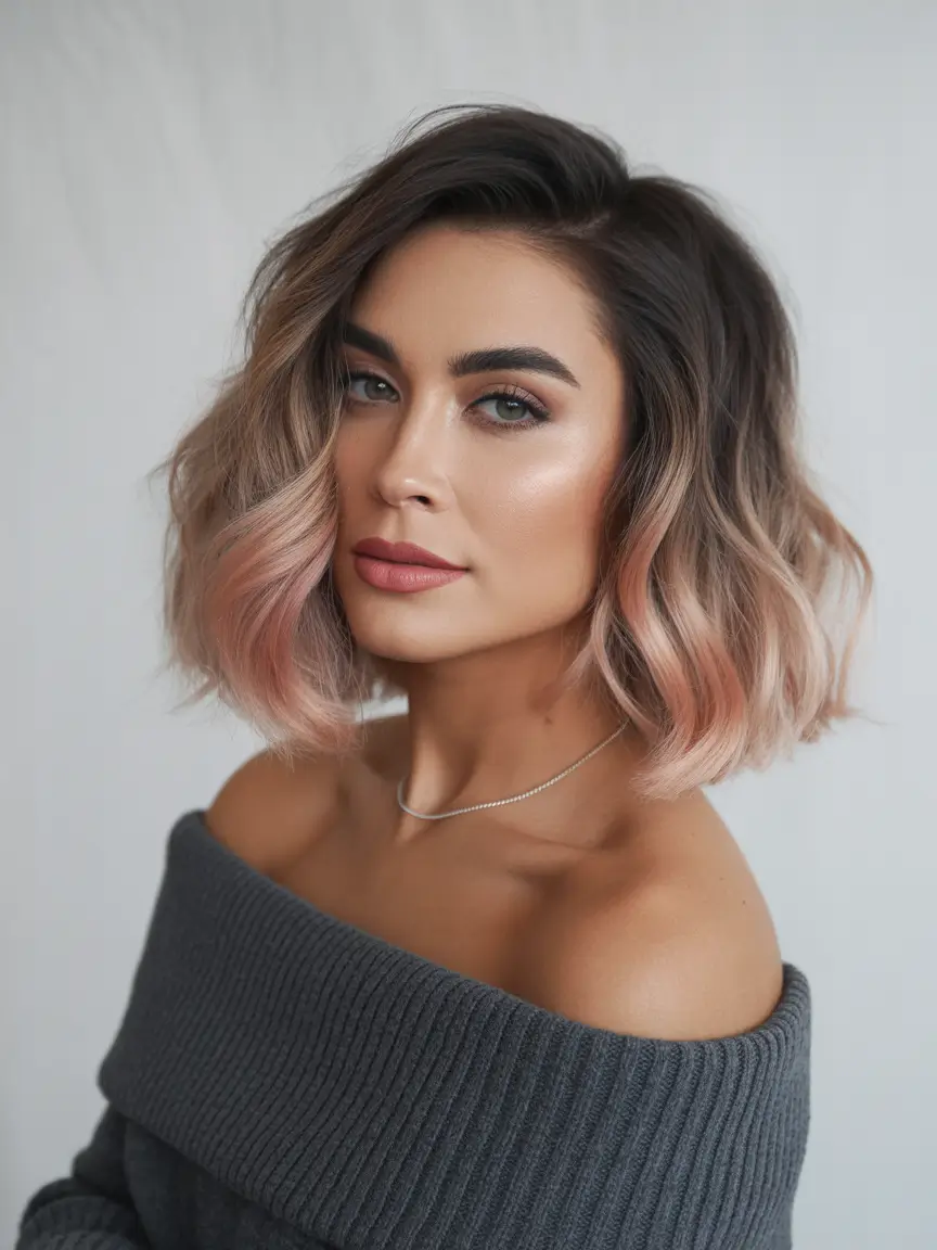 Balayage Hair Color for Winter 2025–2026 Smoky Rose Bob