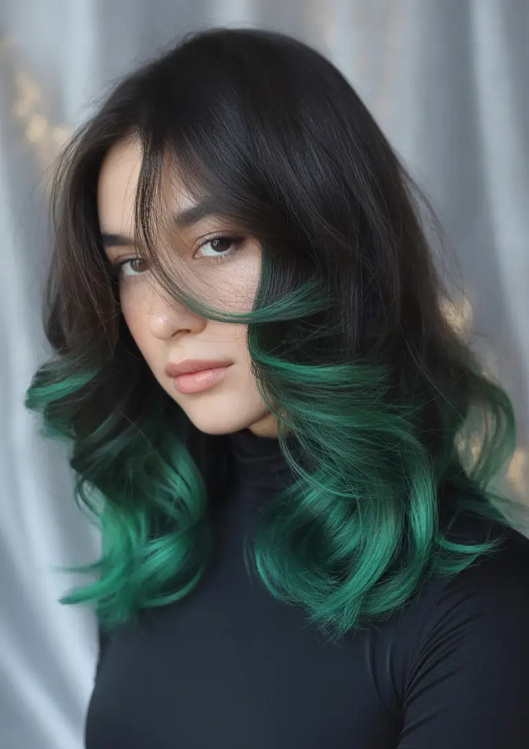 Balayage Hair Color for Winter 2025–2026 Emerald-Tipped Waves