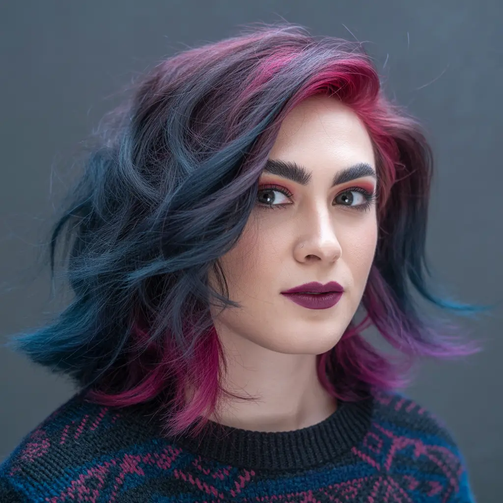 Balayage Hair Color for Winter 2025–2026 Multitone Magenta Blue