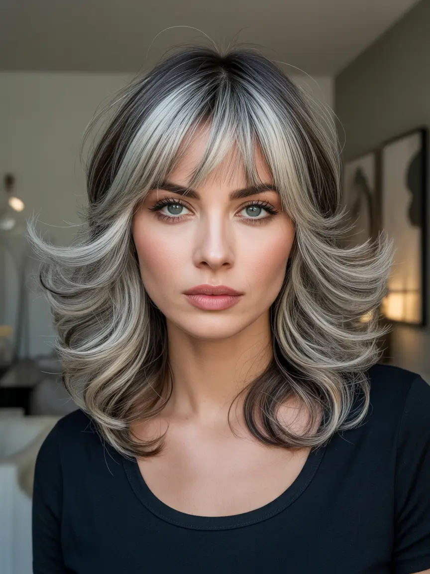 Balayage Hair Color for Winter 2025–2026 Silver Feathered Layers