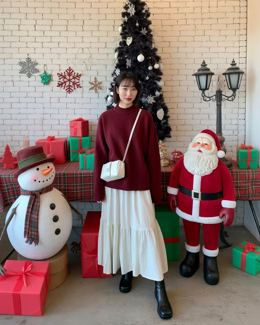 Best Christmas Outfit 2025 Burgundy and Cream Harmony