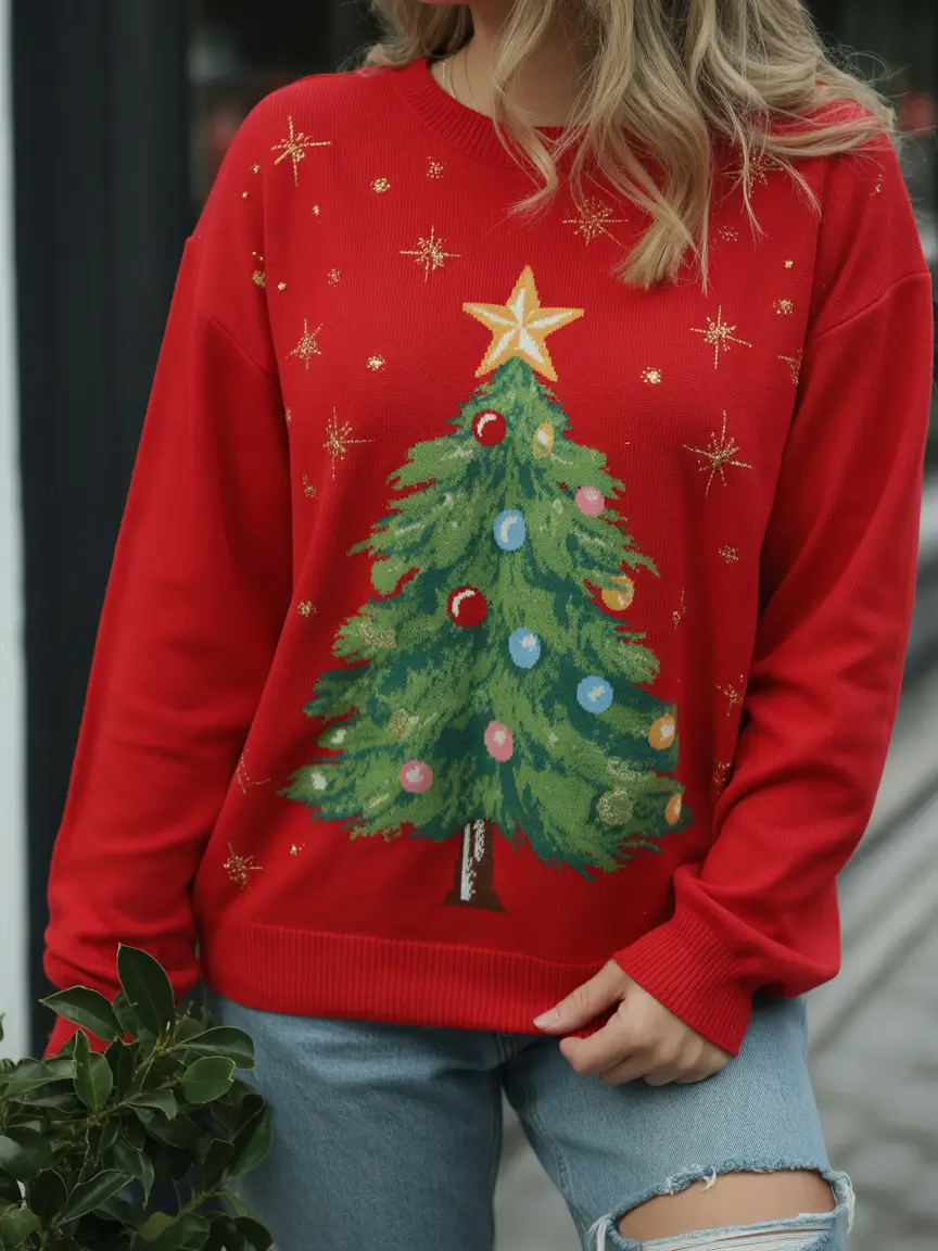 Best Christmas Outfit 2025 Red Tree Sweater