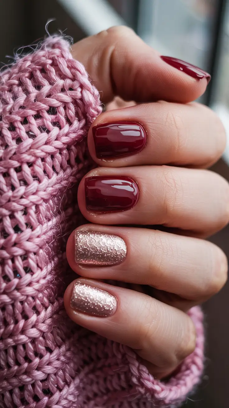 Best Classy Nail Colors Winter 2025–2026 Velvet Burgundy & Champagne Glow