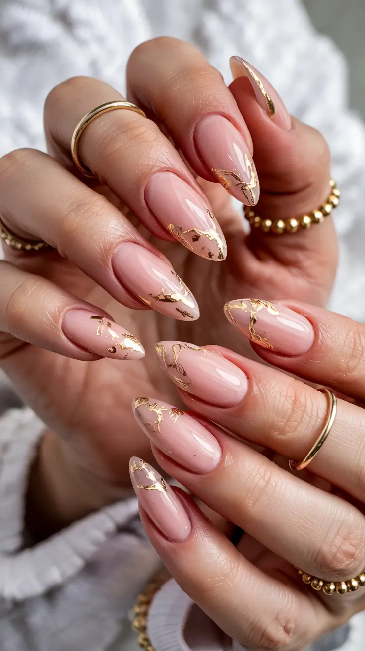 Best Classy Nail Colors Winter 2025–2026 Golden Marble Luxe