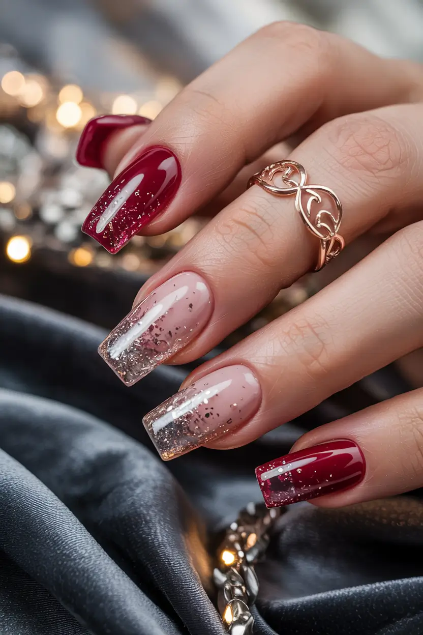 Best Classy Nail Colors Winter 2025–2026 Crimson Glitter Luxe